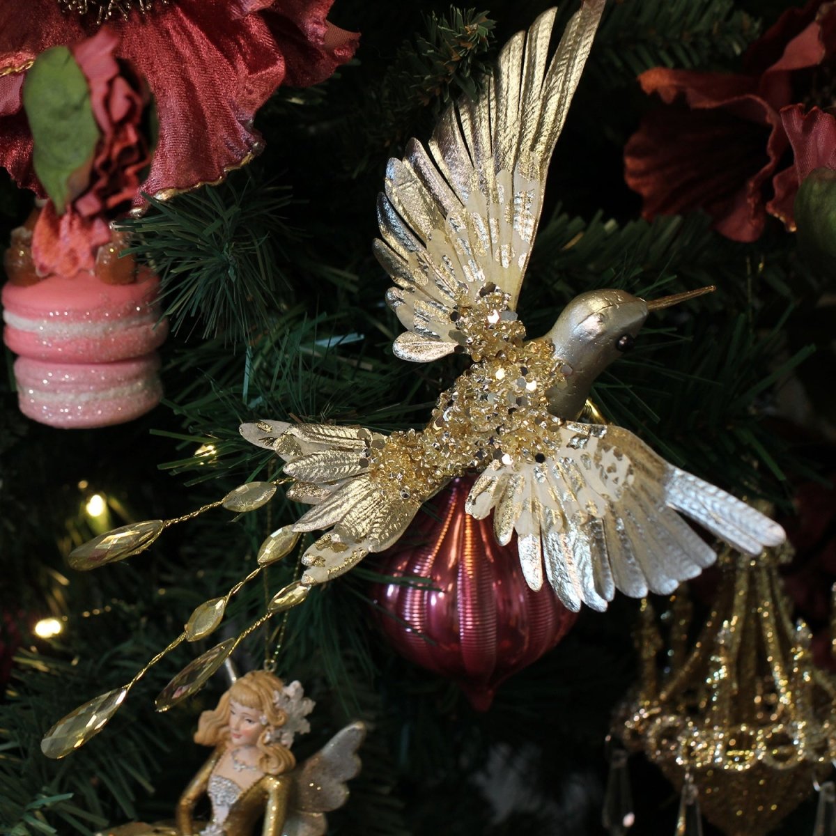 Viv! Home Luxuries Kerstdecoratie vogel - Kolibrie op clip - champagne goud - 20cm - Viv! Home Luxuries
