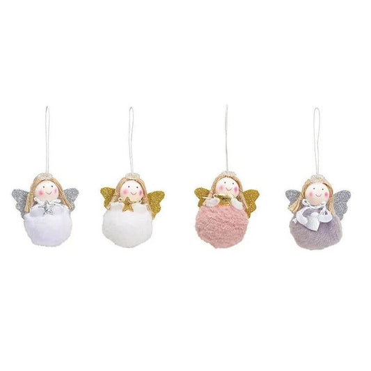 Viv! Home Luxuries Kerstornament - Engeltjes van stof - set van 4 - zilver roze goud - 7cm - Viv! Home Luxuries