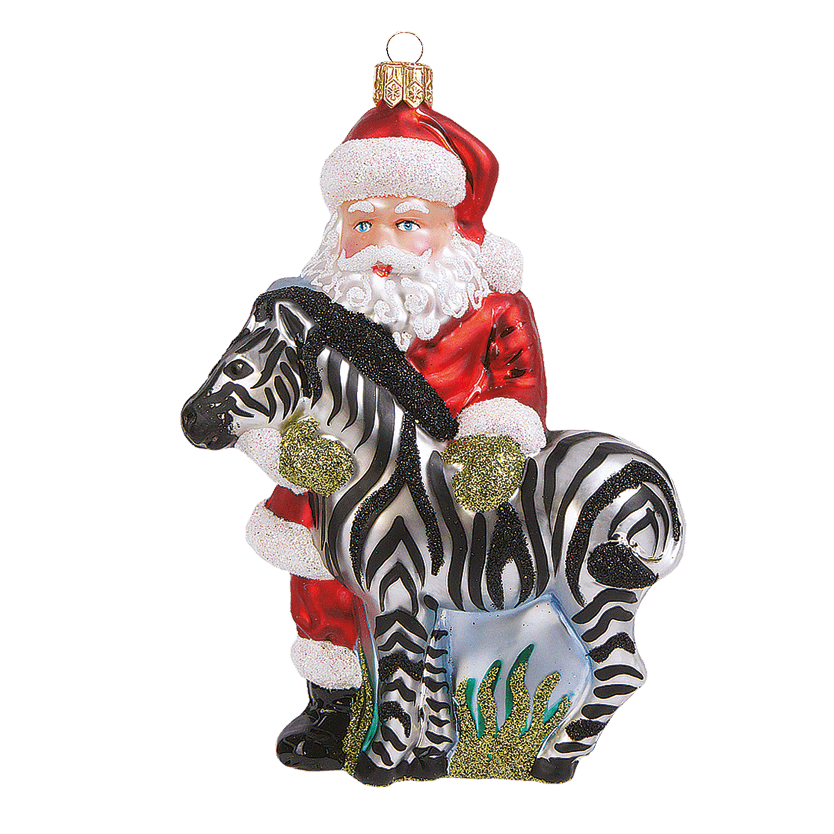 Viv! Home Luxuries Kerstornament - Kerstman met Zebra - mond geblazen glas - rood wit zwart - 13cm - Viv! Home Luxuries