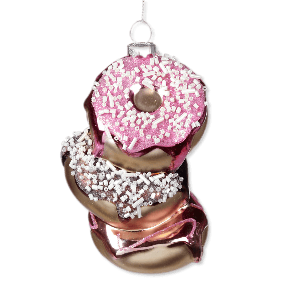 Viv! Home Luxuries Kerstornament - Stapel donuts - glas - roze bruin - 12cm - Viv! Home Luxuries
