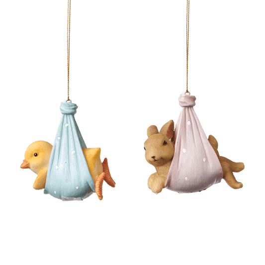 Viv! Home Luxuries Paasdecoratie Hanger - Pulleke (eend) en Lamprei (konijn) - blauw roze - set van 2 - 8cm - Viv! Home Luxuries